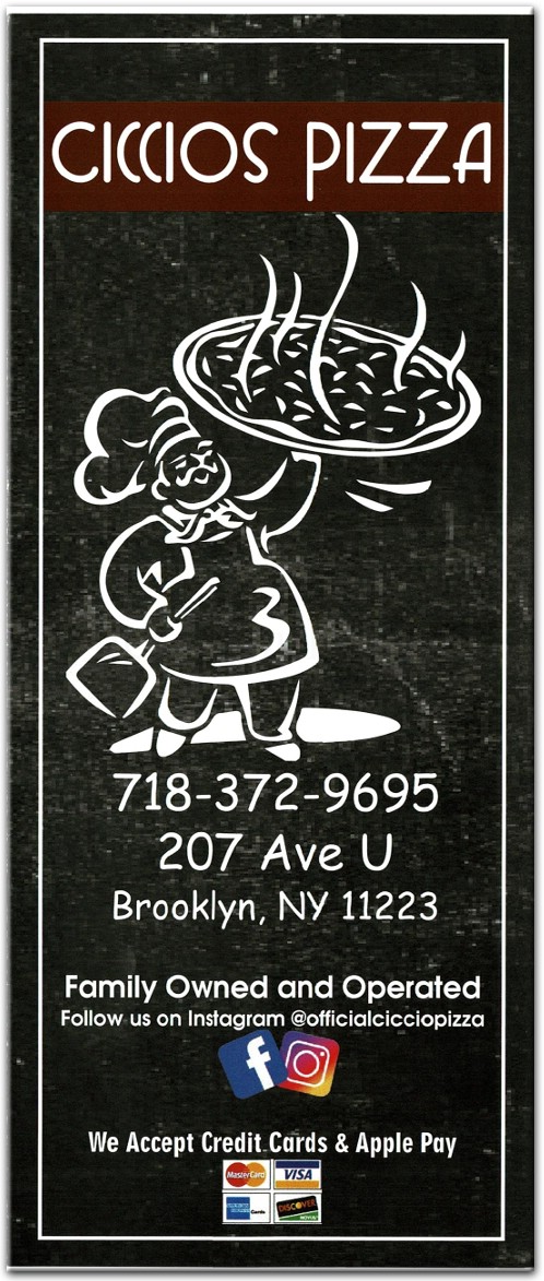 Ciccios Pizza Menu