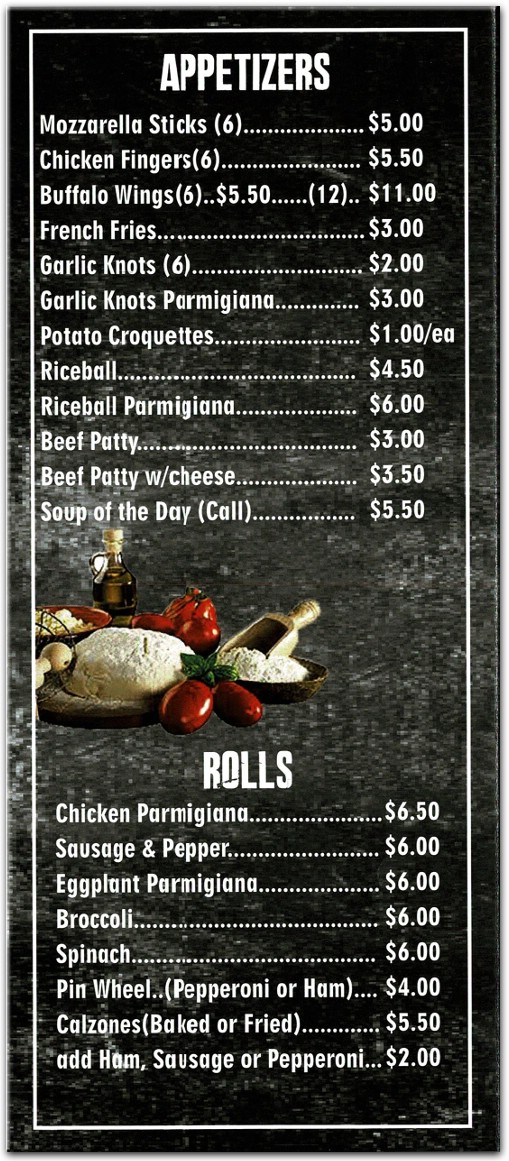 Ciccios Pizza Menu