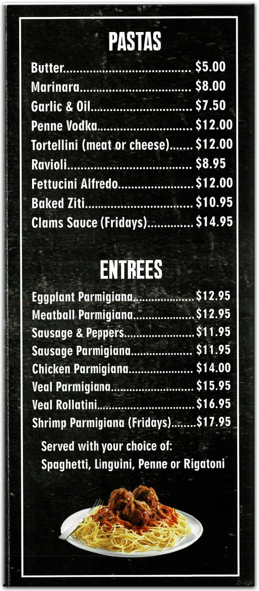 Ciccios Pizza Menu